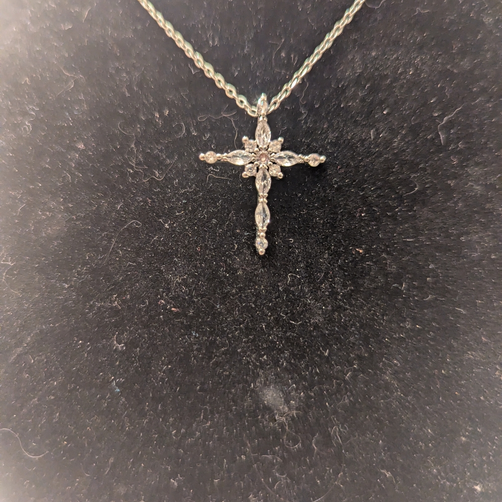 Source Unknown Silver Cross Necklace with Gemstone Accent